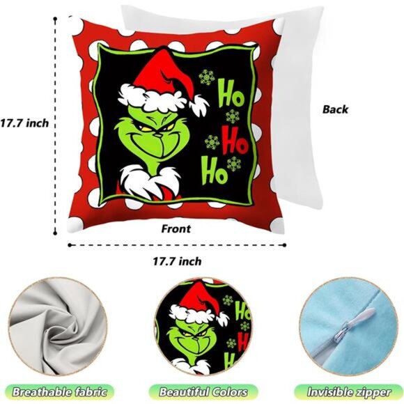 Set of 4 Christmas‎ Pillow Covers, 18x18 Merry Grin-chmas Farmhouse Decor - Picture 6 of 7